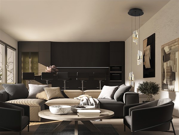 (image for) 3 Light Round Plate Pendant - Black/Gold